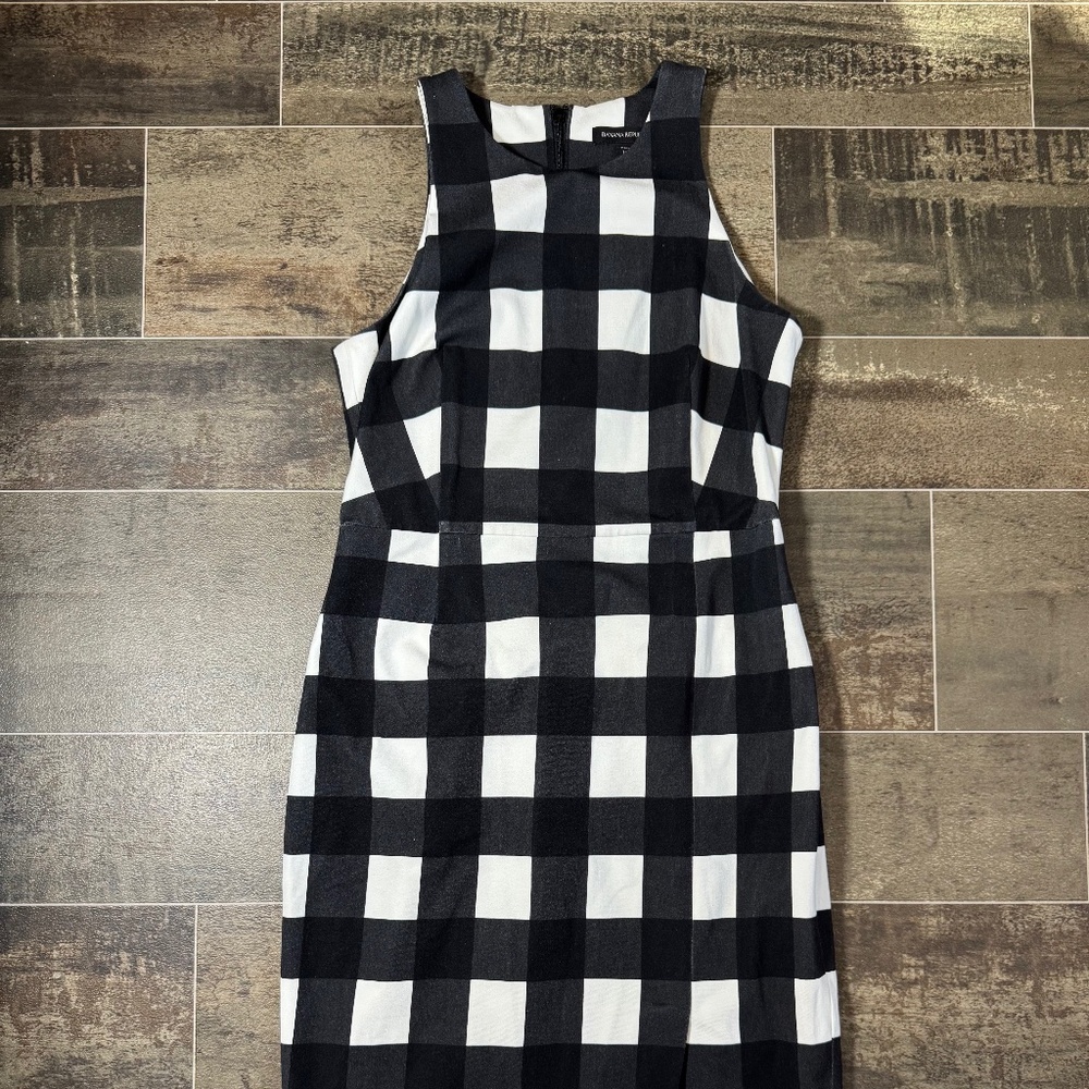 Banana Republic Black White Gingham Sheathe Dress Size 12P Stretch Buffalo Check